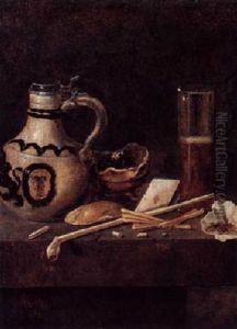 A Toebackje, Still Life With A Stoneware Jug, A Glass And Smoking Utensils