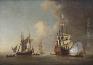 The Flagship Royal Sovereign Firing A Salute At The Nore With Other Warships And Admiralty Yachts In Attendance