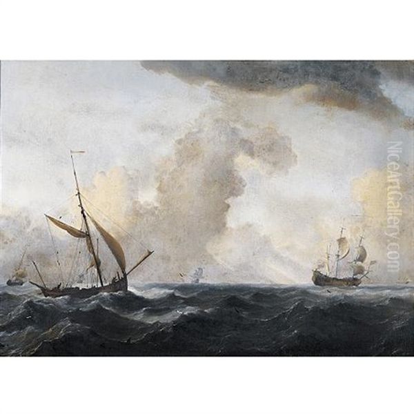An English Galliot At Sea Running Before A Strong Wind - view 1