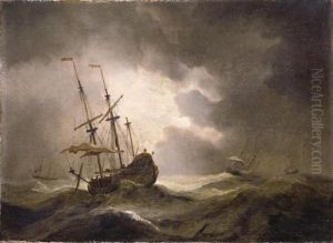 A Merchantman In A Storm, Three Other Ships On The Horizon (collab. W/studio) by Willem van de Velde III
