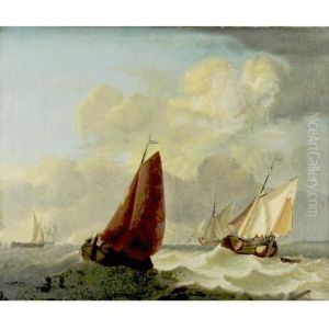 Ships At Anchor In A Harbor by Willem van de Velde III