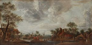 Landscape With Figures By A Village by Esaias van de Velde the Elder