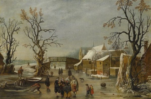 A Winter Scene With Figures Skating - view 1