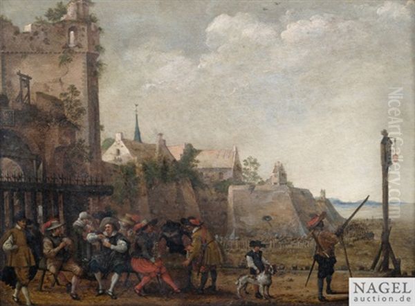 Soldaten Amusieren Sich Beim Karten- Und Wurfelspiel Vor Einem Stadttor - view 1