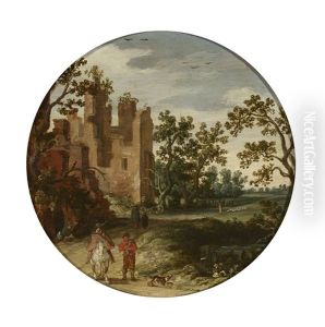 Cavalier Et Promeneurs Devant Des Ruines by Esaias van de Velde the Elder