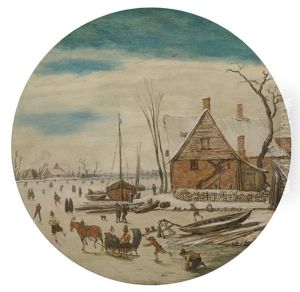 Winter Landscape With Skaters And A Farm House by Esaias van de Velde the Elder