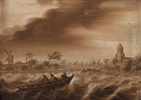 Stormy Sea With Figures In Boat - view 1