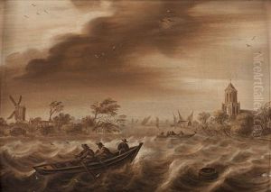 Stormy Sea With Figures In Boat by Willem van de, the Elder Velde
