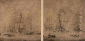 Dutch Ships And A Galjoot In A Calm by Willem van de, the Elder Velde