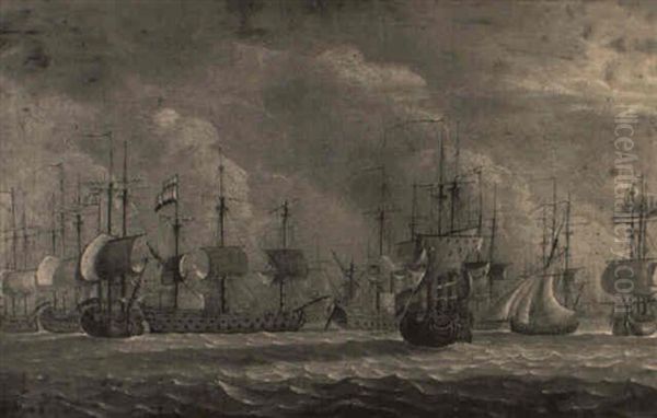 Dutch And British Frigates At Sea - view 1