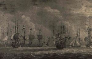 Dutch And British Frigates At Sea by Willem van de, the Elder Velde