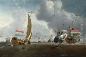 Warships On The High Sea by Willem van de Velde the Younger