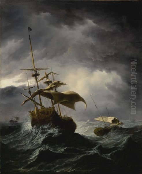 An English Ship In A Gale Attempting To Lie-to - view 1