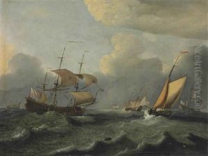 An English Man-of-war And Other Vessels In A Gale by Willem van de Velde the Younger