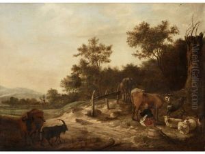 Landschaft Mit Viehherde Und Melkender Bauerin