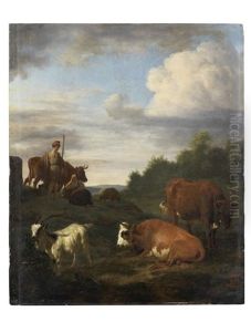 Drovers Resting With Their Flock In A Landscape