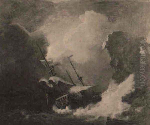 A 6th Rate Warship In Distress On A Rocky Coastline - view 1