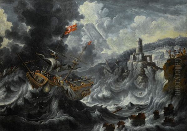 A Coastal Landscape With Shipping In A Tempestuous Sea - view 1