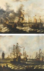 Navires Et Bateaux De Pecheurs En Pleine Mer Navires Pres Des Cotes by Peter van den Velde