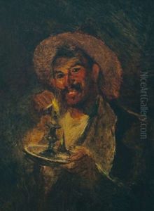 Untitled Portrait Of Man Lighting His Pipe With A Candle
