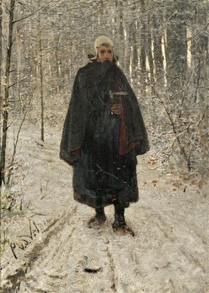 Solitary Figure On A Snowy Path - view 1