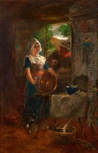 Peasant Girl With Her Suitor (sweethearts) by Petrus Carel van de Velden