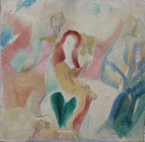 A Violinist And A Listening Girl In Landscape - view 1