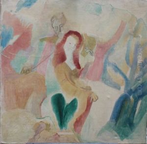 A Violinist And A Listening Girl In Landscape by Anton Velim