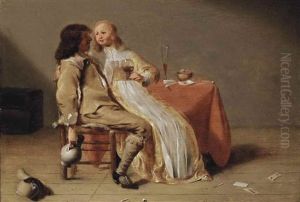 An Elegant Couple Drinking At A Table by Jacob Jansz (Jan) van Velsen