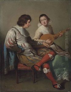 An Elegant Couple Playing Music by Jacob Jansz (Jan) van Velsen