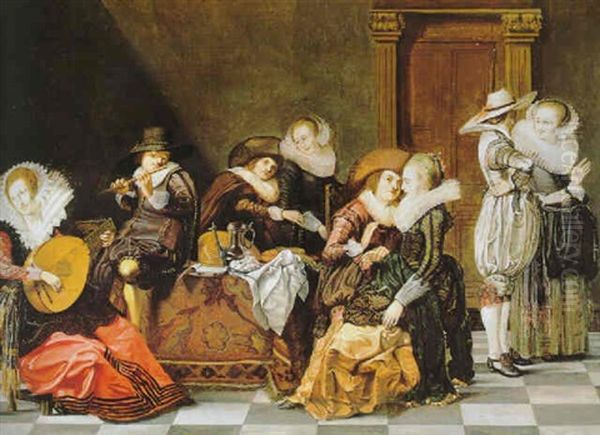 Vornehme Gesellschaft Mit Einem Musizierenden Paar - view 1
