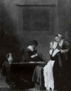 Figures Playing Cards In An Interior by Jacob Jansz (Jan) van Velsen