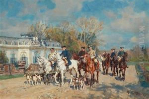 Hunting Party At Benrath Palace by Wilhelm Velten