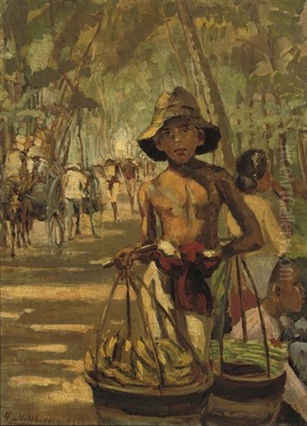 Indonesian Street Vendor Selling Bananas - view 1