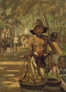 Indonesian Street Vendor Selling Bananas