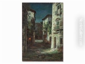 Street Scene By Moonlight by Ivan Augustovitch Veltz