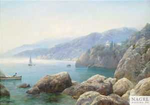 Sommerliche Kustenlandschaft Mit Segelbooten by Ivan Augustovitch Veltz