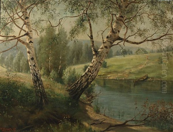 Birches On The River Bank - view 1