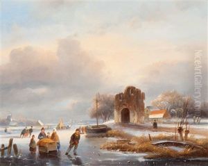 Skaters And Sleigh Near A Ruined Tower