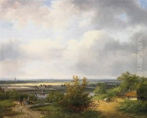 Bei Arnheim. Blick Auf Einige Bauerngehofte Vor Weiter Landschaft by Johanes Petrus van Velzen
