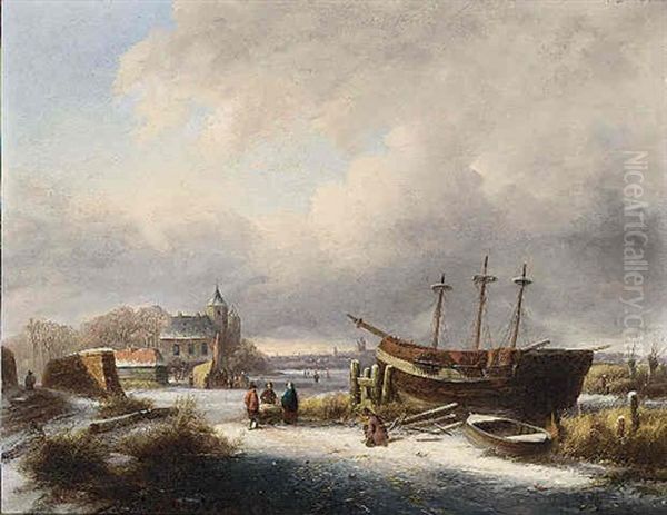 Winter Landscape With Figures By A Boat - view 1