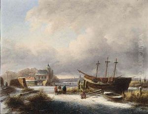 Winter Landscape With Figures By A Boat