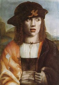 Portrait Of A Young Man Wearing A Red And Black Cloak, A White Chemise, A Mauve Sash And A Black Cap With Red Ribbon
