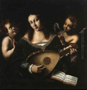 La Joueuse De Luth Entouree De Deux Amours by Bartolomeo Veneto