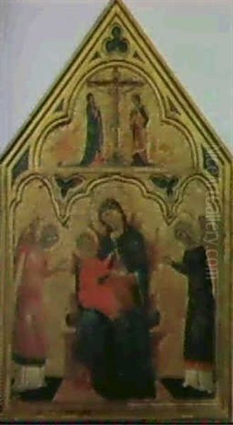 Madonna In Trono Col Bambino E Angeli, Sormontato Da Una Crocifissione - view 1