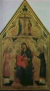 Madonna In Trono Col Bambino E Angeli, Sormontato Da Una    Crocifissione