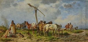 Pferde An Der Tranke by Adolph van der Venne