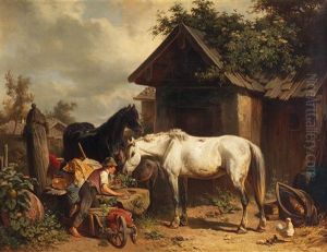 By The Farmhouse by Adolph van der Venne