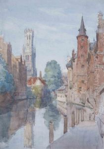 The Belfry, Bruges Viewed From The River by Henry Charles Brewer