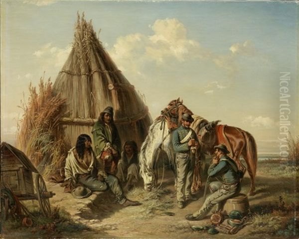 Rastende Soldaten Und Zigeuner In Pusztalandschaft - view 1